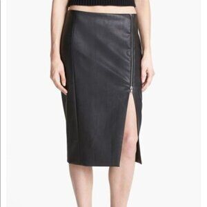 Tildon Black Vegan Leather Midi Pencil Skirt Zip Detail 0